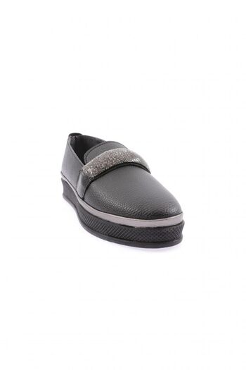 DGN Women's 307 Model - Comfortable Black Thick Sole Shoes with Silver Stones