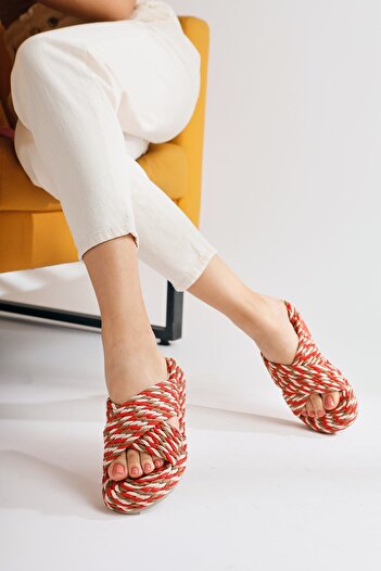 Limoya Leiya Red Cross Strap Rope Women's Slippers