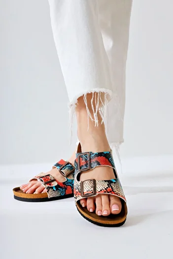 Limoya Beti Multicolored Double Banded Women's Slippers