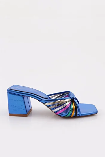 DGN Sax Blue Metallic Thick Heel Women's Slippers - Multi 43312821