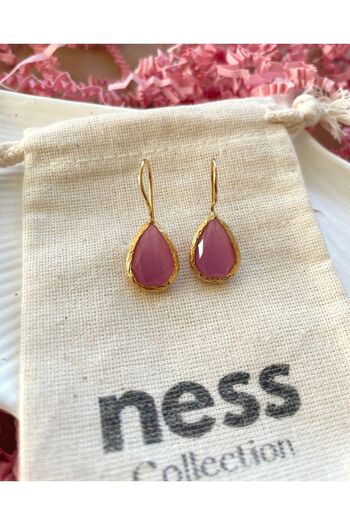 karışık kaset Small Cat's Eye Natural Stone Pink Drop Earrings