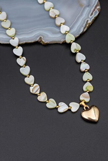 Serenite Heart Patterned Mother of Pearl Necklace