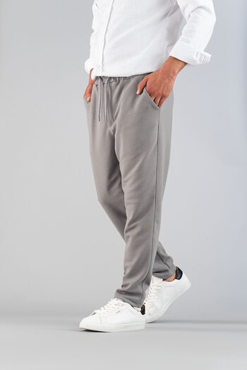 bombe Men's Gray Trousers Elastic Waist Slim Fit Flexible Lycra Basic Cotton Jogger