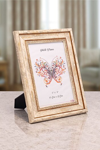 Seniste Verona Camlı Dekoratif Resim Çerçevesi Tekli Krem Ayarlanabilir Ayaklı - Duvara Asılabilir 15x21 Cm