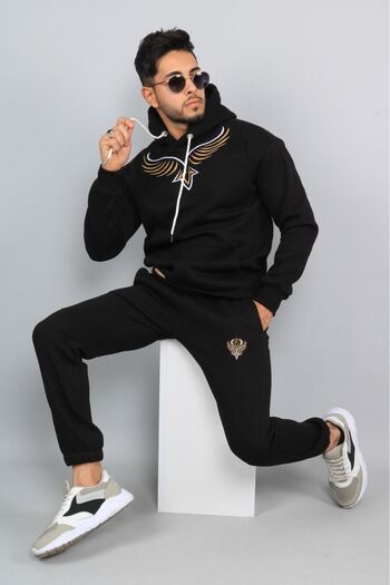 CLASSY.MODA Σετ αθλητικής φόρμας -2 τεμάχια (πάτος-πάνω μέρος) - Με στάμπα - Με κουκούλα - ύφασμα 3 κλωστών με ριγέ - Μονόχρωμο