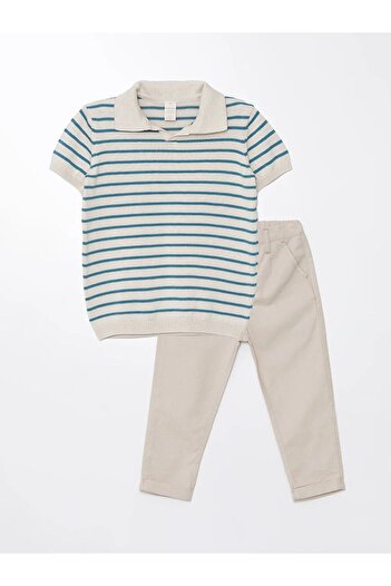 LC Waikiki LCW baby Polo Collar Short Sleeve Striped Baby Boy T-Shirt and Pants 2-Piece Set