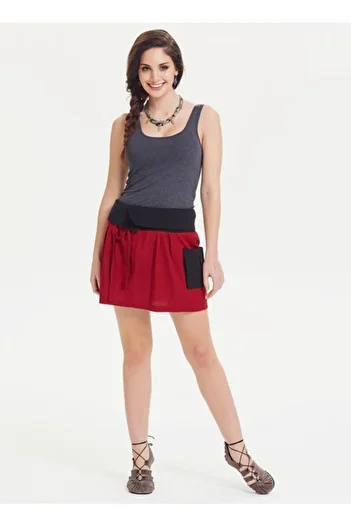 Bohemian Mini Red Bohemian Skirt with Pockets and Tie Waist