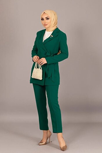 Dila JACKET WITH SIDE TIE CREPE FABRIC PANT DOUBLE SET