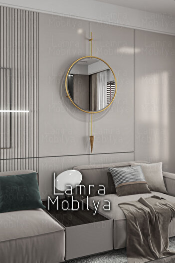 Lamra Dizayn Pilli Kblosuz LED'li Moderm Dekoratif Masippi Gold Ayna
