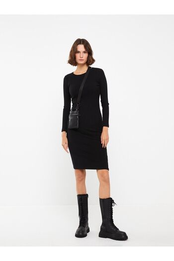LC Waikiki Women's Dress - Crew Neck, Solid, Long Sleeve