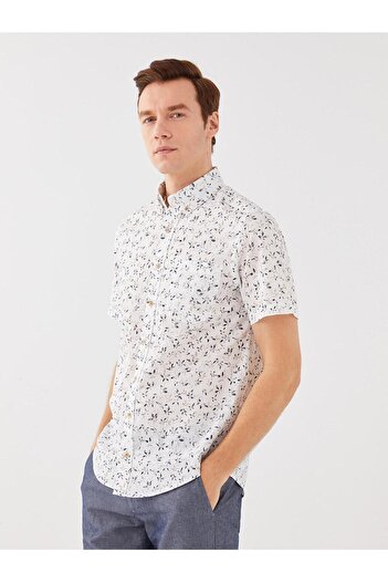 LC Waikiki LCWAIKIKI - Men's Poplin Shirt, Short Sleeve, Patterned, Classic Regular Fit