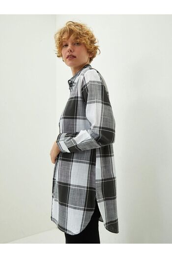 LC Waikiki Lcw Casual Shirt Collar Plaid Long Sleeve Cotton Women's Tunic