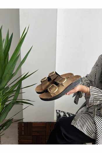Behtah Kundura New Season Women's Slippers - Wide, Double Buckle, Lightweight and Stylish Casual Guest Home
