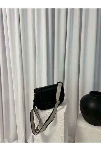 Paradise Long Strap Flap Detailed Salvator Women's Crossbody Bag Black