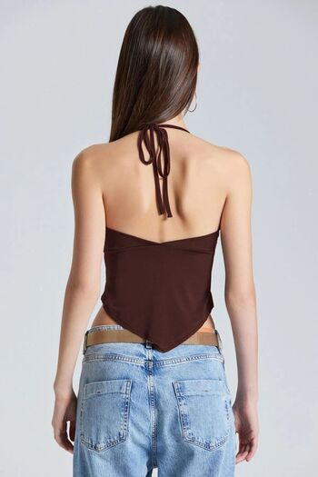 boutiquen 2401 Model Brown Low-cut Blouse
