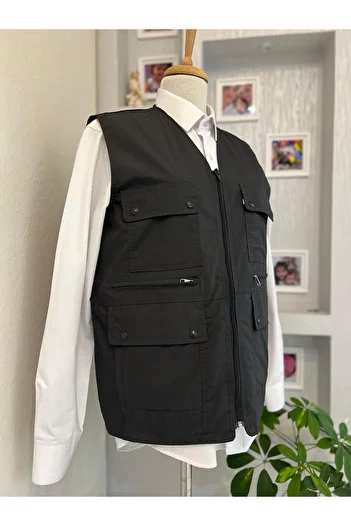 DENİZLİFE KTN Dad - Summer Spring Vest with Multi Pockets and Zipper