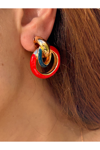 ByMerve Bym129 - 3.5cm Red Steel Earrings for Women, Gold Layer Evening Dress Design