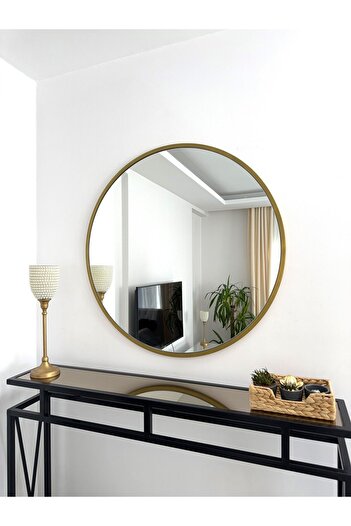 EFFE YAPI DEKOR Gold Metal Çerçeveli 80 Cm Yuvarlak Ayna