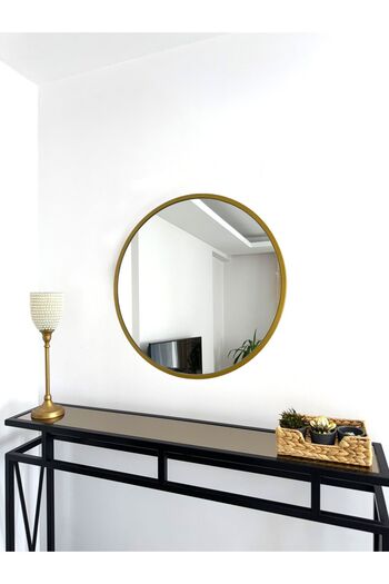EFFE YAPI DEKOR Gold Metal Çerçeveli 60 Cm Yuvarlak Ayna