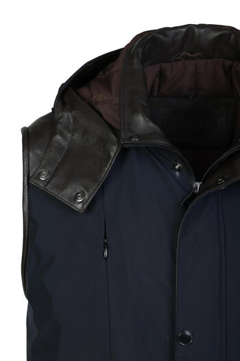 Tamer Tanca Navy Blue Leather Vest and Textile Coat - Men