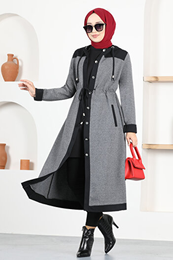 ModaMerve Gray Buttoned Cap - Msl19047