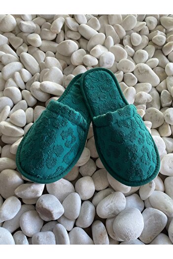 Lucy and Home Leopard Patterned Jacquard Cotton Towel Slippers