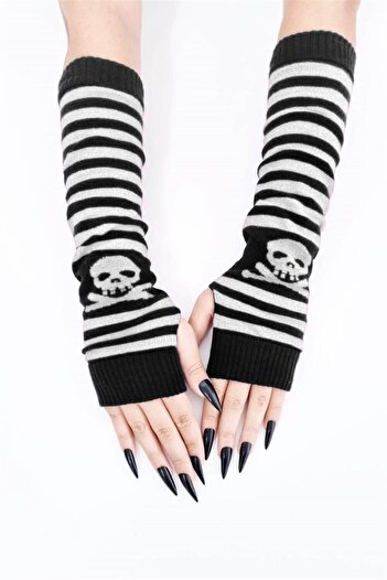 Touz Moda Harajuku Black and White Gloves - Skull Design Sleeve