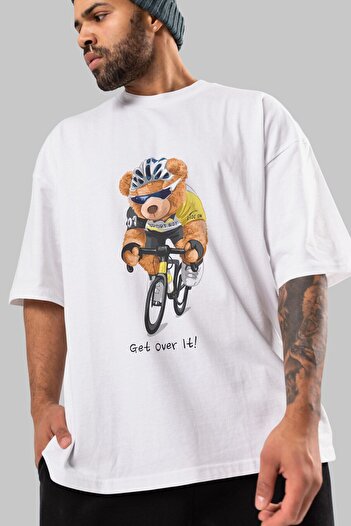 Ankhises Teddy Bear Sport Boy εμπρός εμπριμέ λευκό μπλουζάκι Oversize Ανδρικό γυναικείο λαιμόκοψη