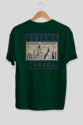 Ankhises Ottawa Back Printed Emerald Green Oversize T-shirt Ανδρική Γυναικεία λαιμόκοψη