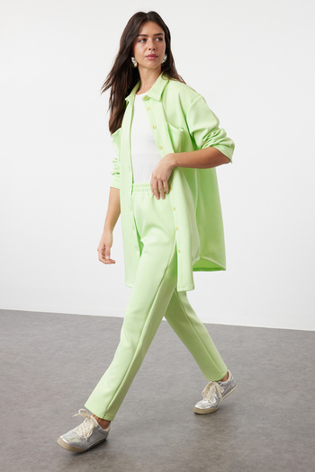 Trendyol Modest Scuba Fabric Shirt and Trousers Set - Light Green, Pocket Detail TCTSS23US00011
