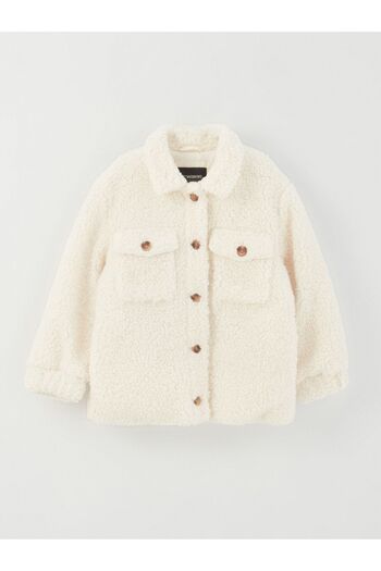 LC Waikiki Girl's Plush Coat with Shirt Collar