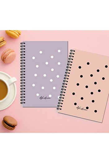 AKILLICA Set of 2 Dotted Notebooks, 13 x 20 cm, 56 Pages, Cardboard Cover, Spiral Bound, Purple + Dusty Pink, Bullet Journal