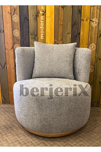 berjeriX Lavinia Puf Yuvarlak Sırtlı Berjer Tabure Sandalye Tedy Kumaş Bench