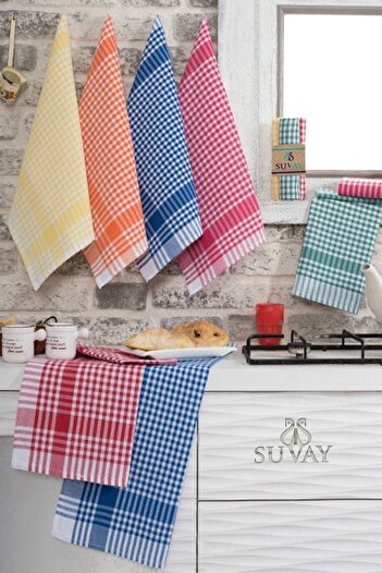 SUVAY Petite Checked Tea Towel Set of 6 Kitchen Dish Drying Cloth Serving Napkin Lunch Cloth