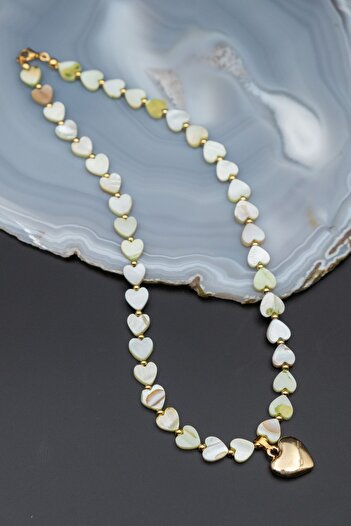 Serenite Heart Patterned Mother of Pearl Necklace