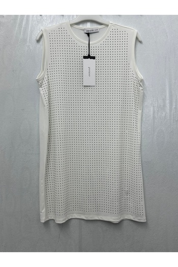 Puane Stone Detailed Crew Neck Zero Sleeve Blouse - 10525