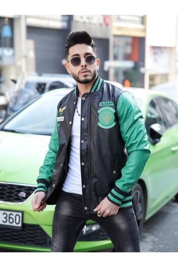 CLASSY.MODA Geaca de piele pentru barbati - cu fermoar - brodata - de inalta calitate