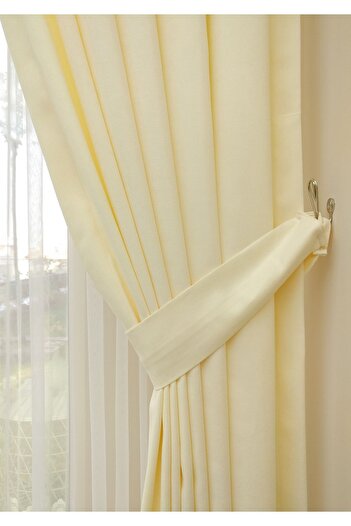 Evdepo Home Crown Cream Solid Color Pleated Soft Background Curtain, 1/2 Sparse Pleat, Single Wing