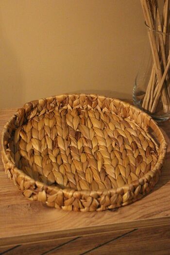 Paganca Round Tray Small Size Wicker Organizer - Water Hyacinth