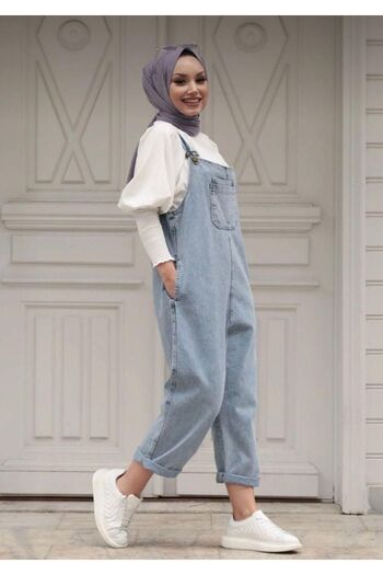 alhemengelir Light Blue Denim Three Pocket Detailed Women's Jumpsuit