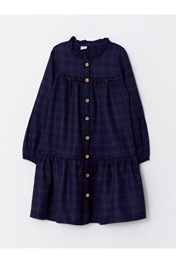 LC Waikiki Magnificent Collar Plaid Long Sleeve Girl's Dress
