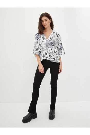LC Waikiki Jacket Collar Printed Short Sleeve Viscose Women's Shirt