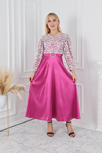 CLASSY.MODA Rochie din satin cu mâneci decupate unice, corset din dantelă cu căptușeală din satin, cu eșarfă și accesorii