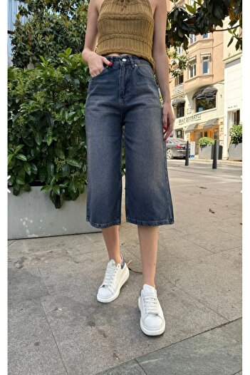 DENOKMODA Unisex Άνετο τζιν Capri με φαρδύ πόδι