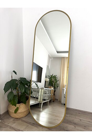 EFFE YAPI DEKOR Gold Metal Çerçeveli 180x60 CM Elips Model Ayaklı Boy Aynası