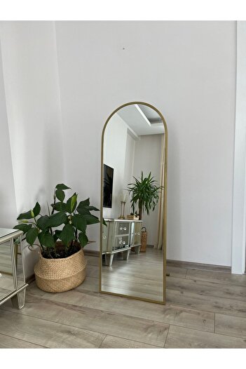 EFFE YAPI DEKOR Gold Metal Çerçeveli 140x50 Cm Oval Ayaklı Boy Aynası