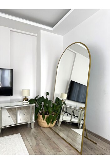 EFFE YAPI DEKOR Gold Metal Çerçeveli 180x100 Cm Oval Ayaklı Boy Aynası