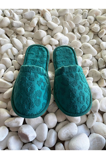 Lucy and Home Leopard Patterned Jacquard Cotton Towel Slippers