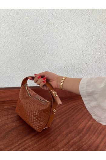 minebag Tan Women's Crossbody Bag - Straw Patterned Faux Leather June