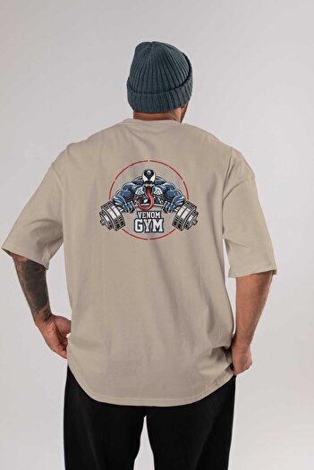 Ankhises Μπλουζάκι Venom GYM Beige Oversize - Crew Neck, Βαμβακερό Ανδρικό Γυναικείο